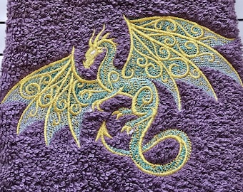 Gilded Patina metallic dragon bath hand towel custom embroidered personalized