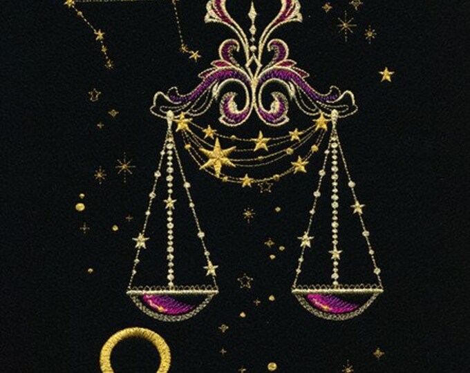 Libra Zodiac Constellation Astrology bath hand towel set custom embroidered