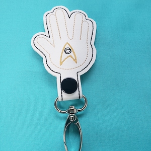 Star Trek Spock inspired live long and prosper vinyl keychain snap tab