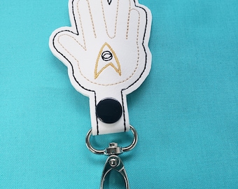 Star Trek Spock inspired live long and prosper vinyl keychain snap tab