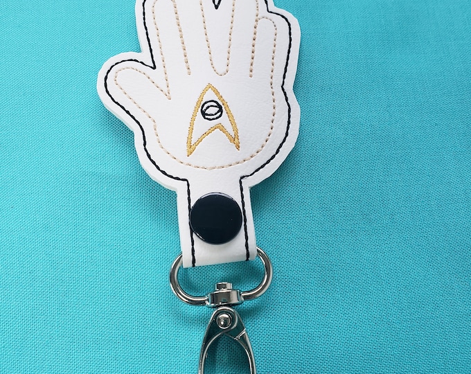 Star Trek Spock inspired live long and prosper vinyl keychain snap tab