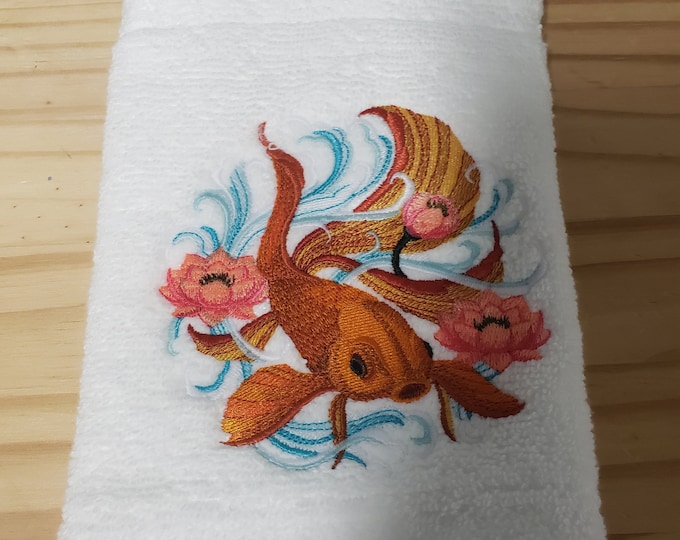 Japanese goldfish bath hand towel custom embroidered personalized