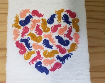 Cat heart love bath hand towel set custom embroidered personalized