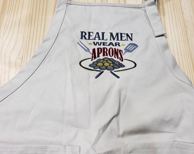 custom embroidered real men wear aprons bbq grill full length apron