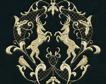 Christmas Reindeer Metallic Gold hand towel set custom embroidered personalized