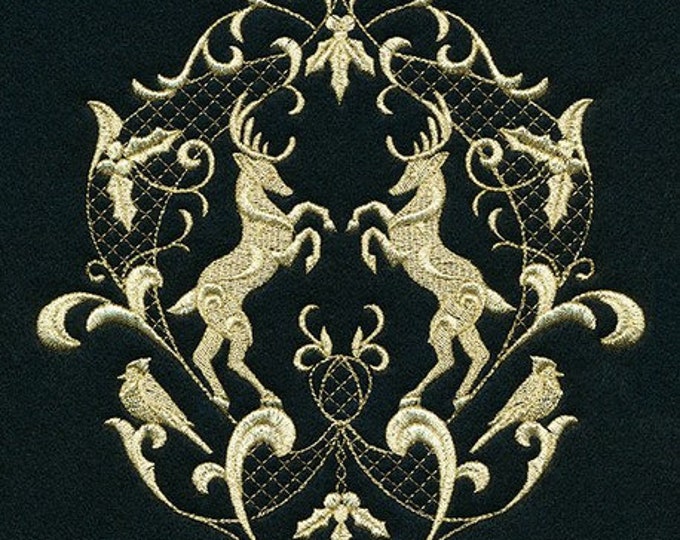Christmas Reindeer Metallic Gold hand towel set custom embroidered personalized