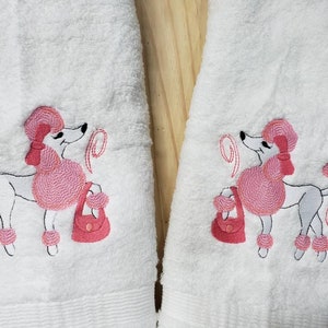 Pink Poodle Dog shopping bath hand towel set custom embroidered personalized