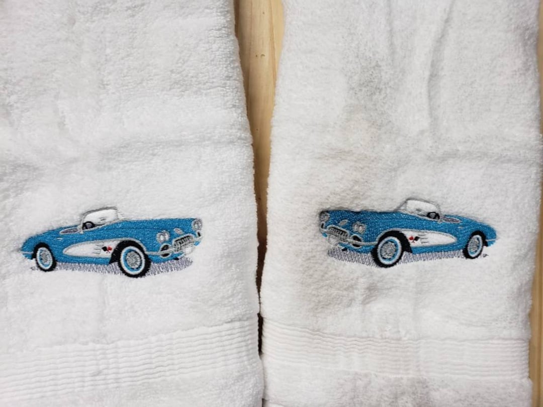 1960 Corvette Classic Car Bath Hand Towel Set Custom Embroidered Etsy
