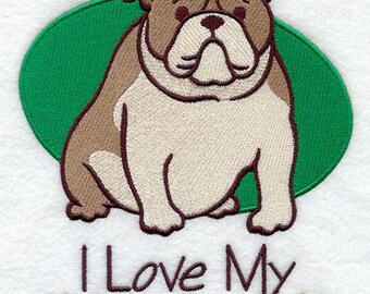 Bulldog puppy love paw print bath hand towel custom embroidered
