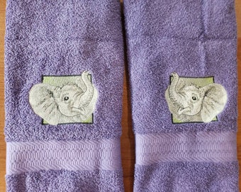 Baby Elephant Square bath hand towel set custom embroidered