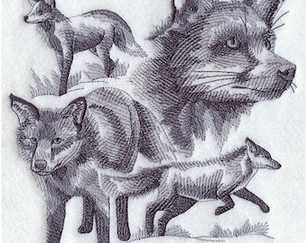 Fox sketch hand towel set custom embroidered personalized