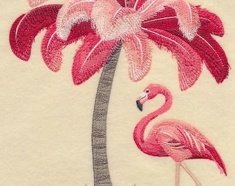 Pink flamingo palm tree bath hand towel Custom Embroidered Personalized