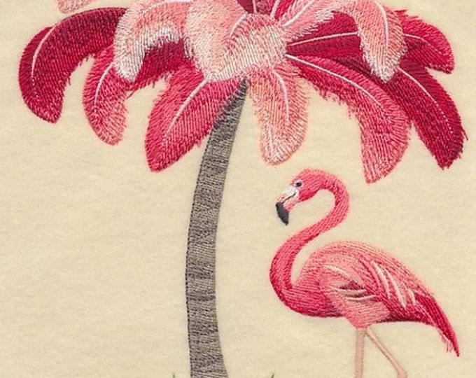 Pink flamingo palm tree bath hand towel Custom Embroidered Personalized
