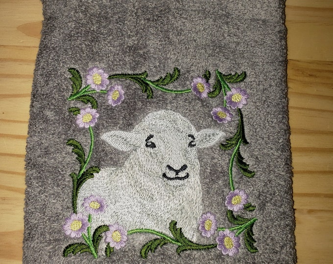 Sheep floral square bath hand towel custom embroidered personalized