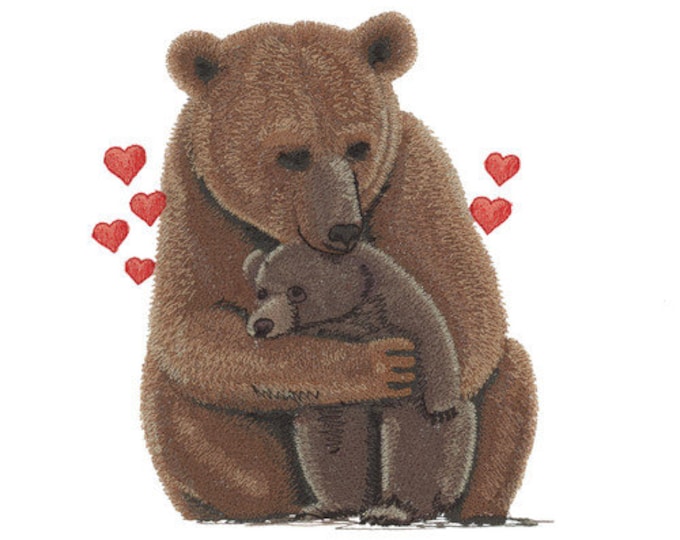 Bear and  baby cub love bath hand towel custom embroidered