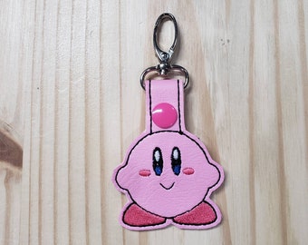 Nintendo Kirby inspired keychain snap tab key fob custom embroidered