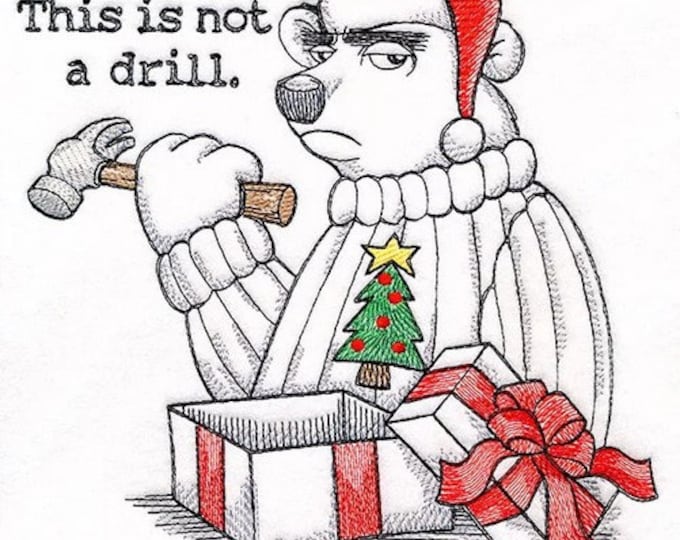 Christmas Polar Bear Santa  funny  kitchen dish waffle weave hand towel custom embroidered