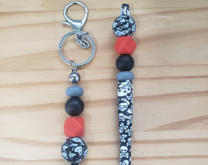 Skull crossbone ghost Halloween custom beaded novelty pen or keychain ring