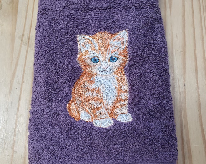 Orange tabby cat kitten hand towel set custom embroidered personalized