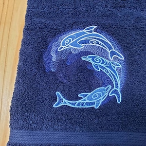 Dolphin family custom embroidered bath hand towel set