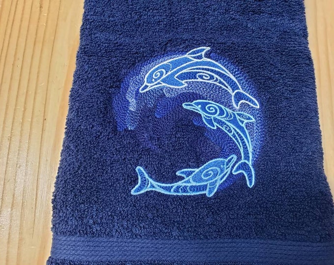 Dolphin family custom embroidered bath hand towel set