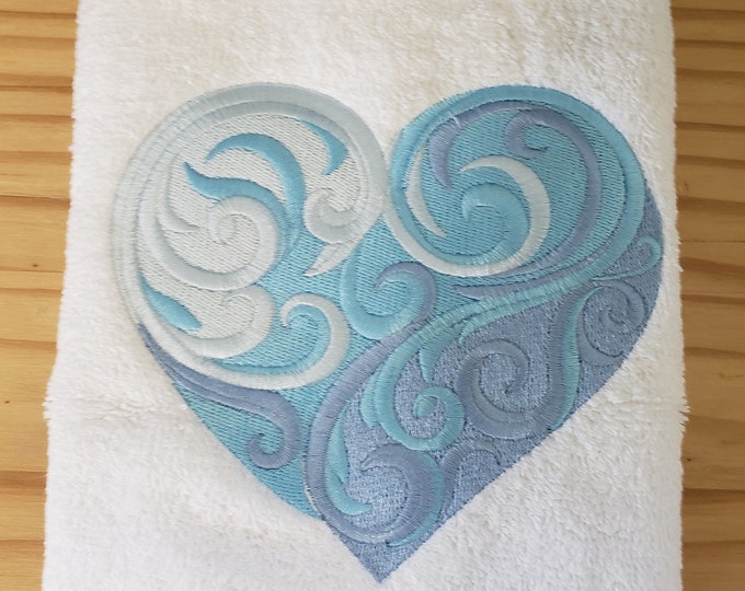 Baroque heart love bath  hand towel custom embroidered personalized