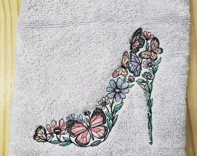 custom embroidered Butterfly high heel shoe hand towel set