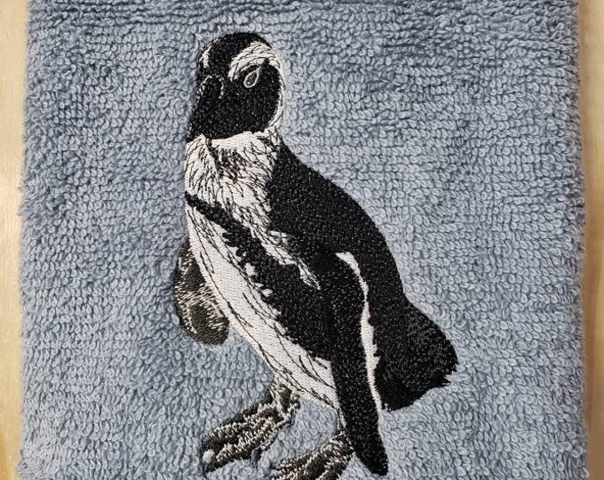 Unique Penguin zoo wildlife animal bathroom hand towel set custom embroidered