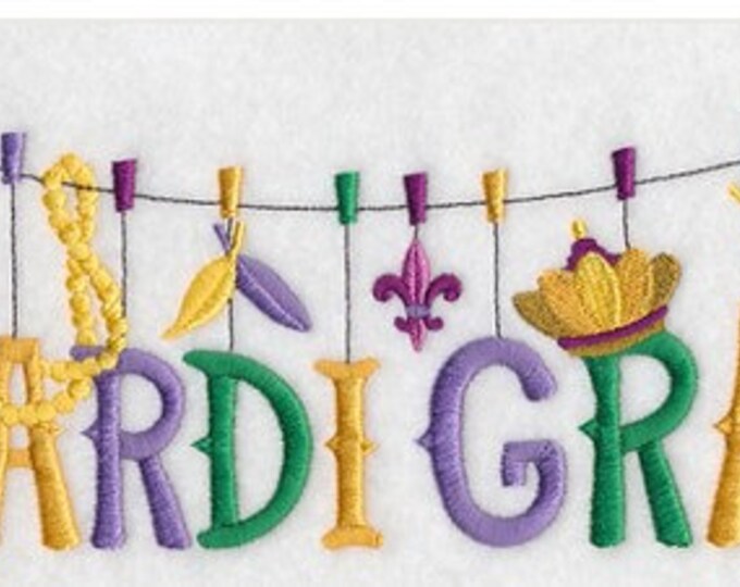 Mardi Gras clothesline hand towel set custom embroidered