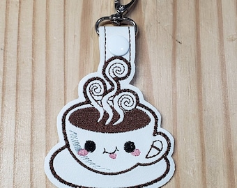 Coffee cup pot head keychain snap tab backpack purse clip