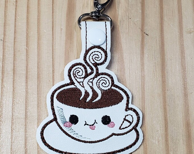 Coffee cup pot head keychain snap tab backpack purse clip