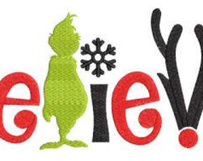 Grinch inspired Christmas Believe bath hand towel custom embroidered personalized