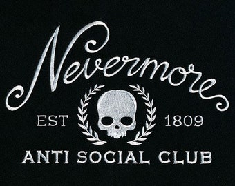 Nevermore Anti social club skull bath hand towel custom embroidered personalized