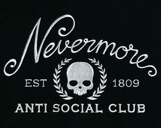 Nevermore Anti social club skull bath hand towel custom embroidered personalized
