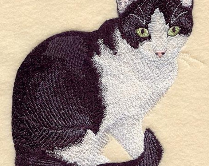 Black and white cat bath hand towel set custom embroidered