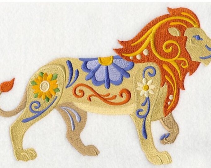 Lion animal  flower power bathroom hand towel set custom embroidered personalized