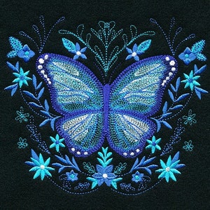 Butterfly Morpho in Botanicals bath hand towel set custom embroidered