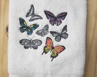 Fluttering Butterfly colorful butterflies hand towel set custom embroidered personalized