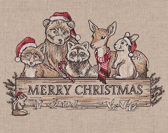 Christmas animals woodland bear deer  Santa bath hand towel bathroom decor custom embroidered personalized