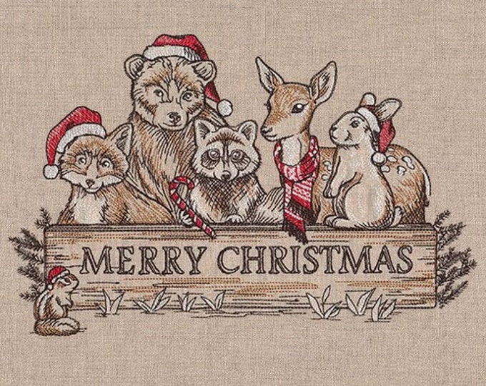 Christmas animals woodland bear deer  Santa bath hand towel bathroom decor custom embroidered personalized