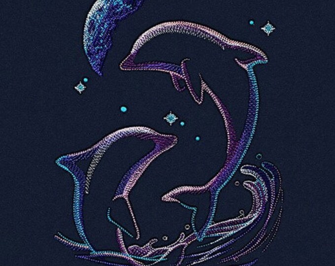 Dolphin moon crest hand towel set custom embroidered