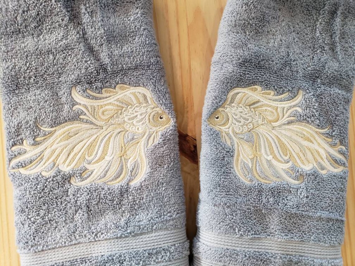 Free Flowing Beta Fish hand towel set custom embroidered Etsy