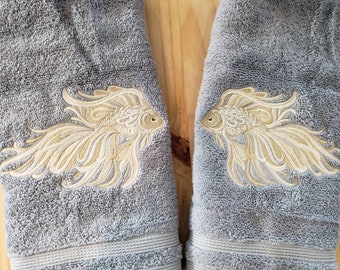 Free Flowing Beta Fish hand towel set custom embroidered personalized