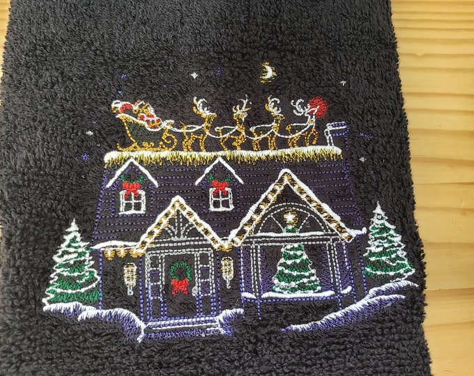 Christmas Santa house reindeer bath hand towel custom embroidered personalized