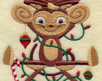 Christmas Monkey stack ornament candy cane bath hand towel custom embroidered personalized