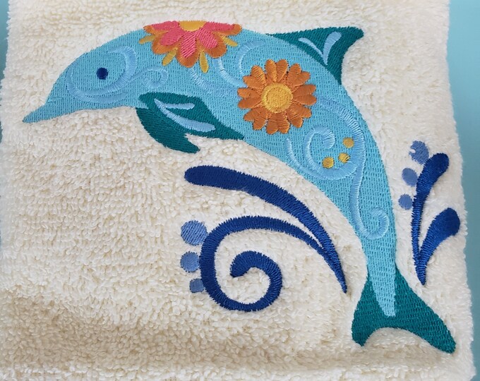 Dolphin animal flower power bath hand towel set custom embroidered personalized