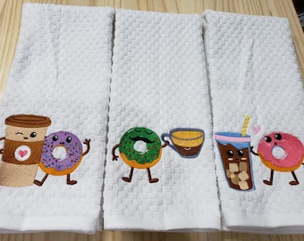 Coffee Donut Doughnut Sprinkles kitchen dish towel custom embroidered