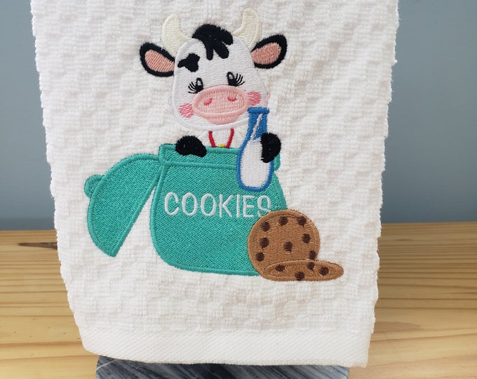 Cow cookies milk  kitchen hand dish towel set custom embroidered personalized