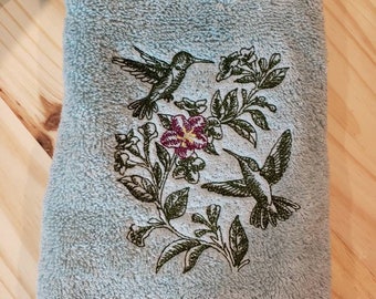 Hummingbird sketch  hand towel set custom embroidered personalized