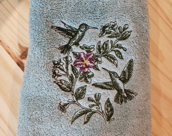 Hummingbird sketch  hand towel set custom embroidered personalized